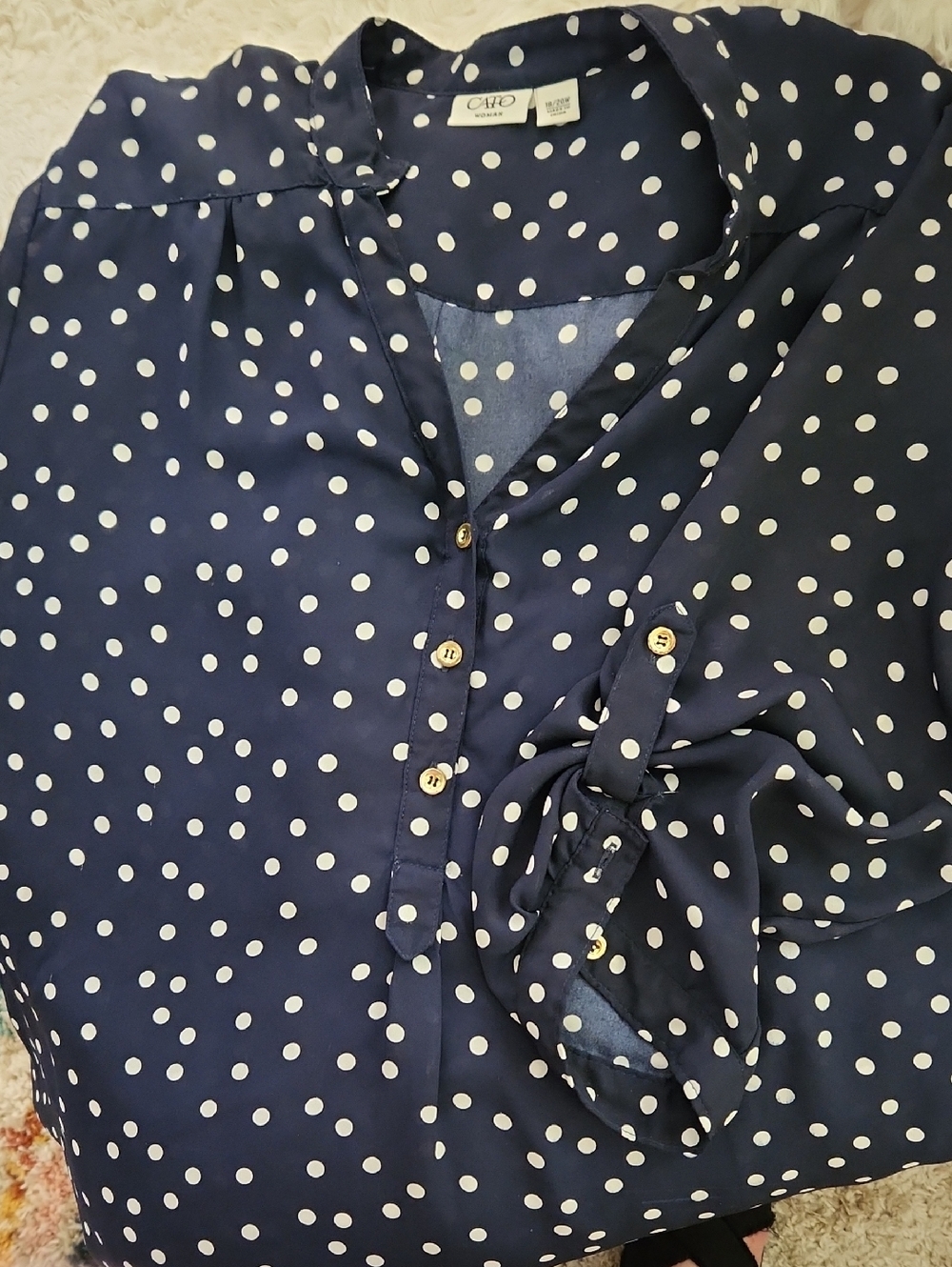 Cato Navy Polka Dot Button-Up Blouse